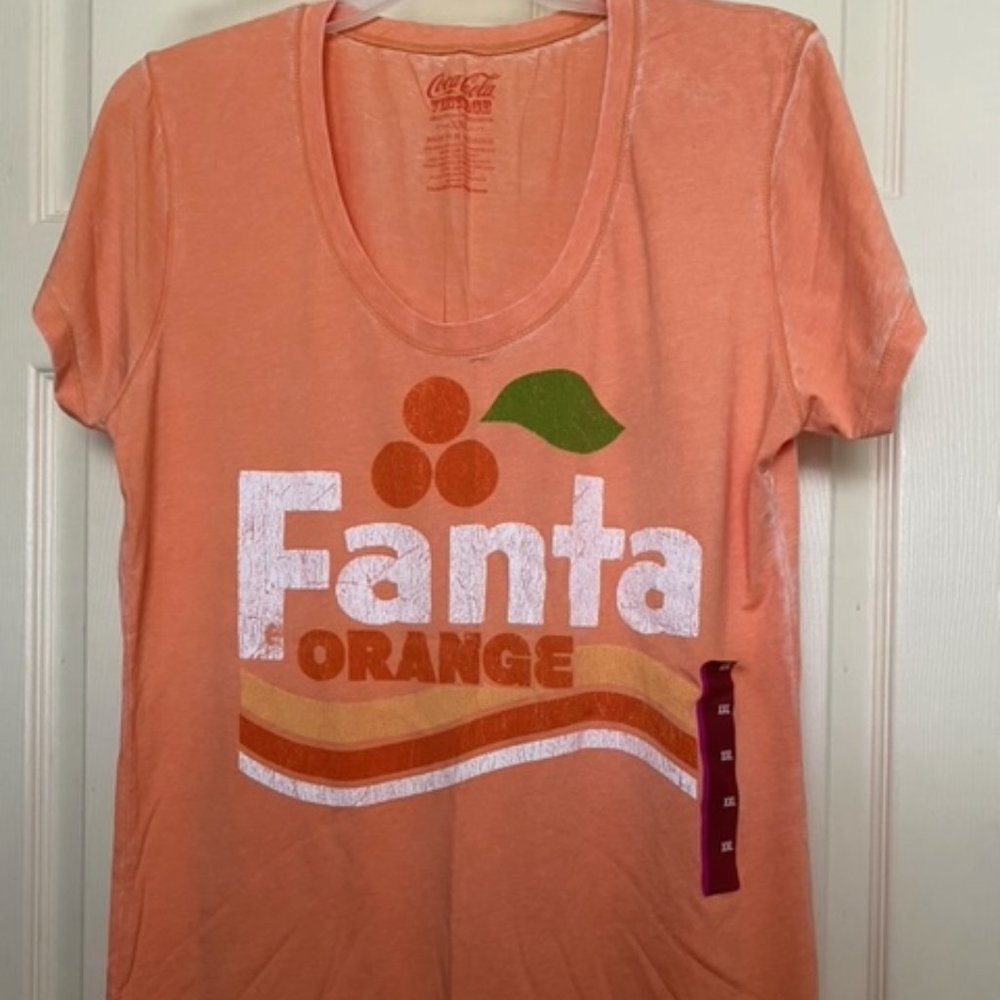 Coca Cola Vintage Fanta Soda logo pale orange scoop neck tee